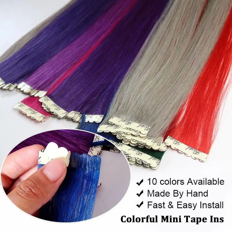Nastro colorato con aggiunta di evidenziazioni Nastro nelle estensioni dei capelli umani Mini nastro nelle estensioni ROSA VIOLA Adesivo biadesivo 2 g/pz