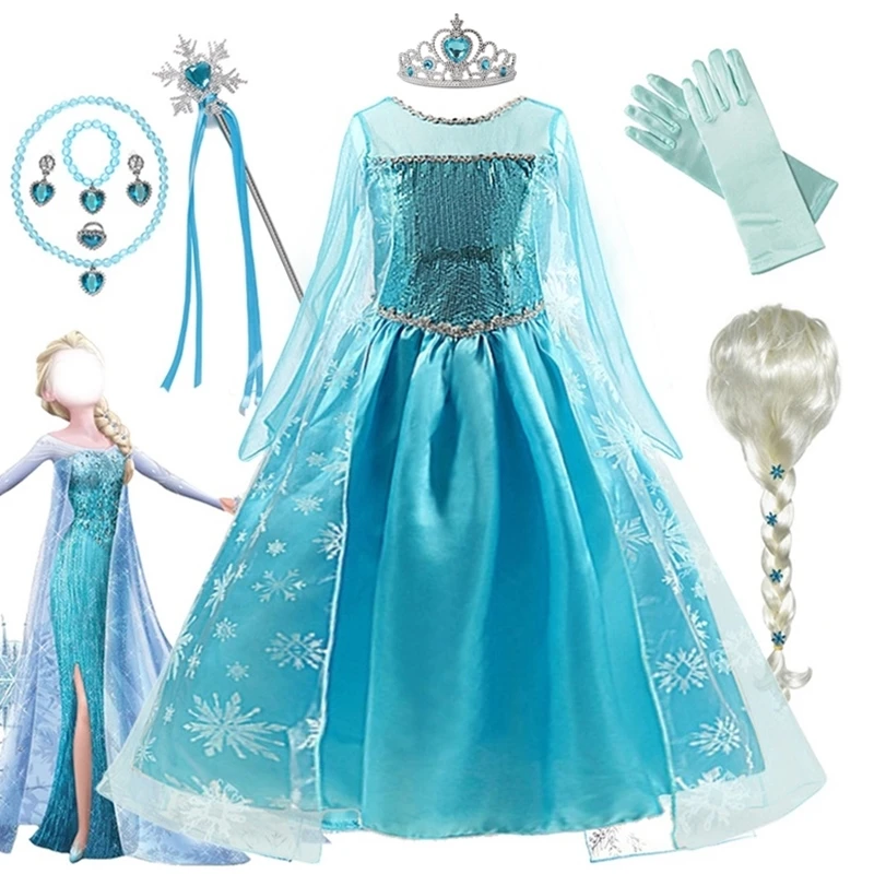 Elsa Encanto Princess Dress for Kid Cosplay Carnival Costume Girls Halloween Disguise Dresses 3-10Y Child Birthday Party Clothes