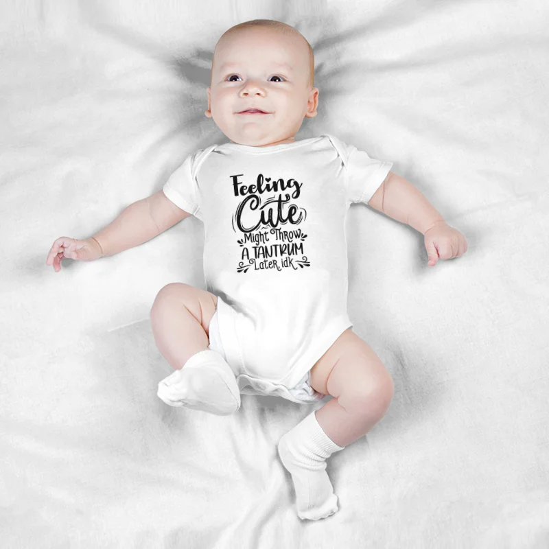 

Keescewow Newborn "feeling cute" Printing Climsuit High Quality Fashion Short Sleeve Baby Soft Bodysuit