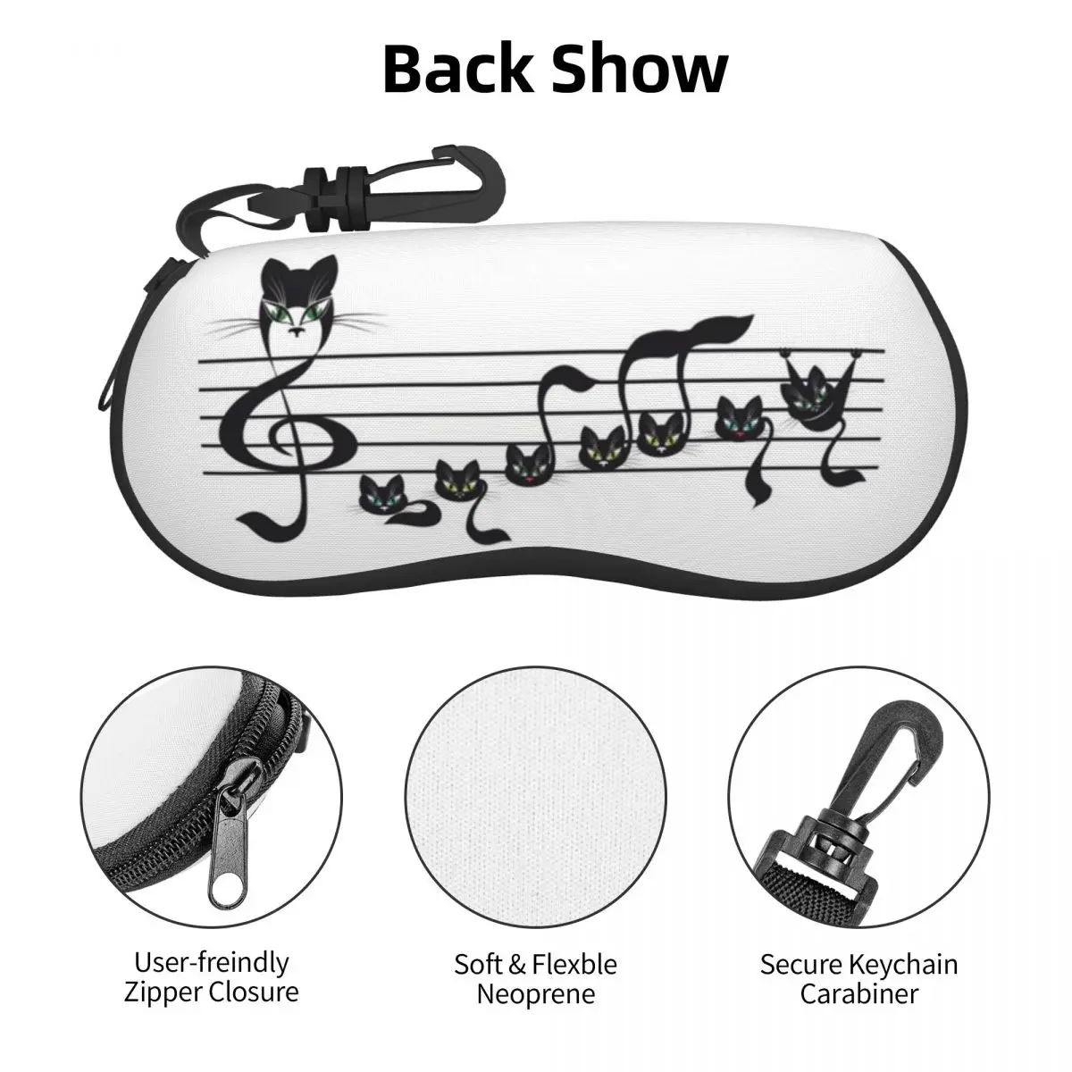 Black Cat With Music Notes Shell Eyeglasses Protector Cases Fashion Sunglass Case Animal Cartoon Kitten Glasses Pouch