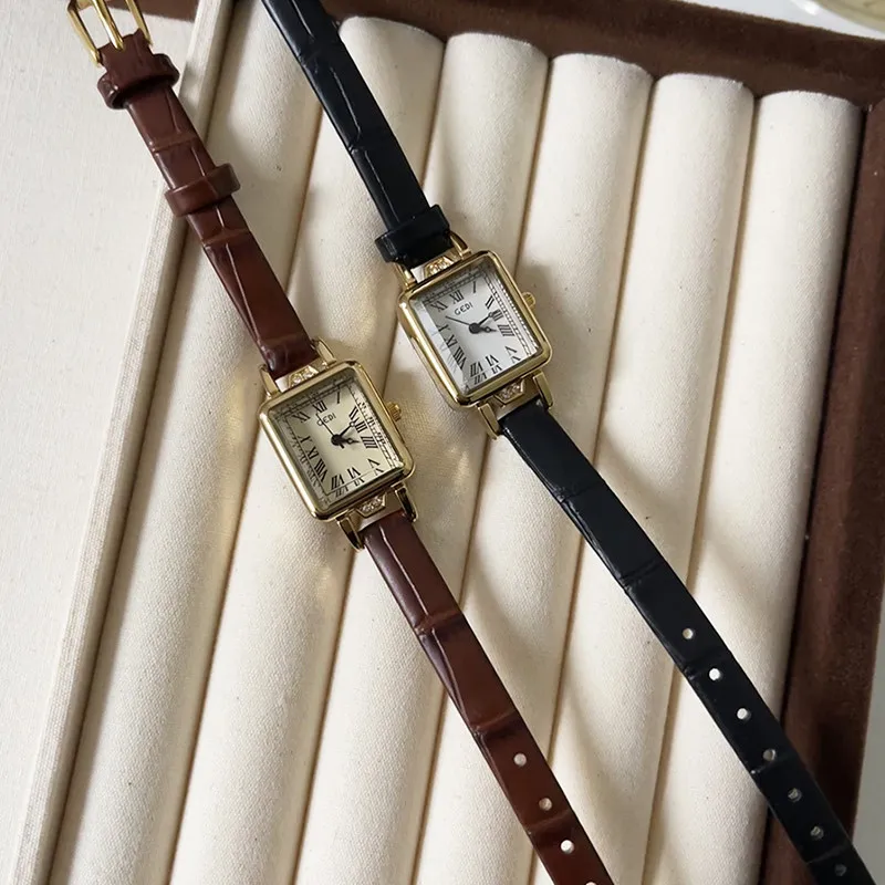 New Stylish And Simple Women'S Watch, Student Fashion Wristwatch With Leather Strap, Vintage Style Small Gold Watch For Women.