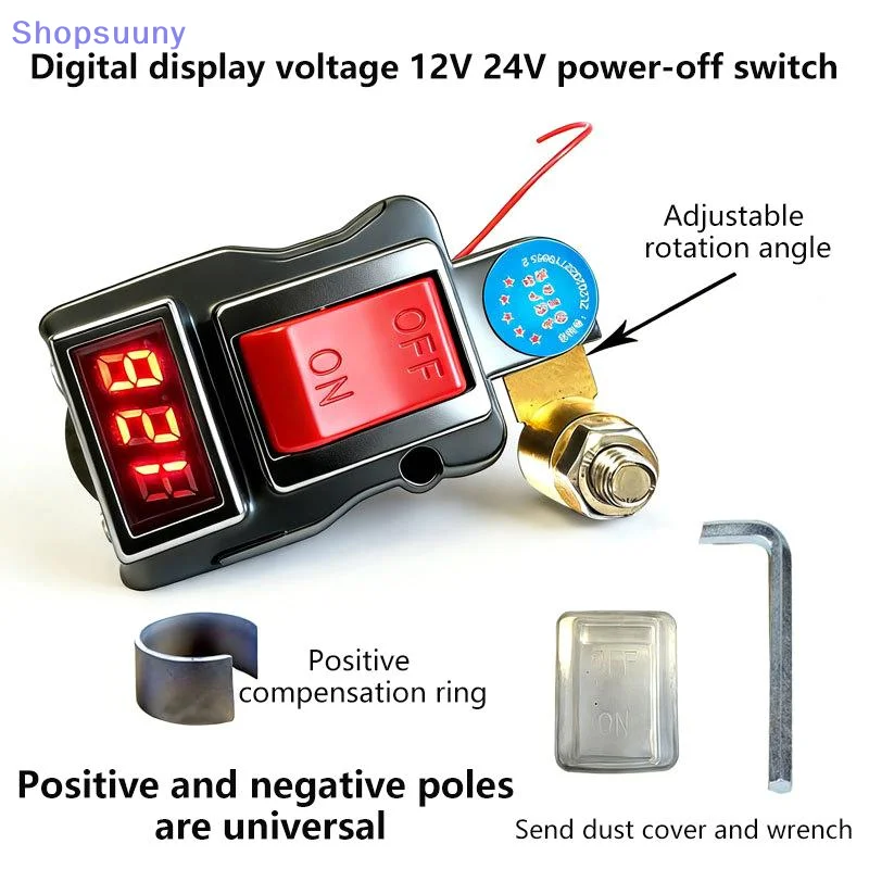 [SU]1 Set ﻿Power-Off Switch Equipped With Voltage Digital Display Car Battery Disconnect Switch Can Rotate Disconnect Switch[SU]