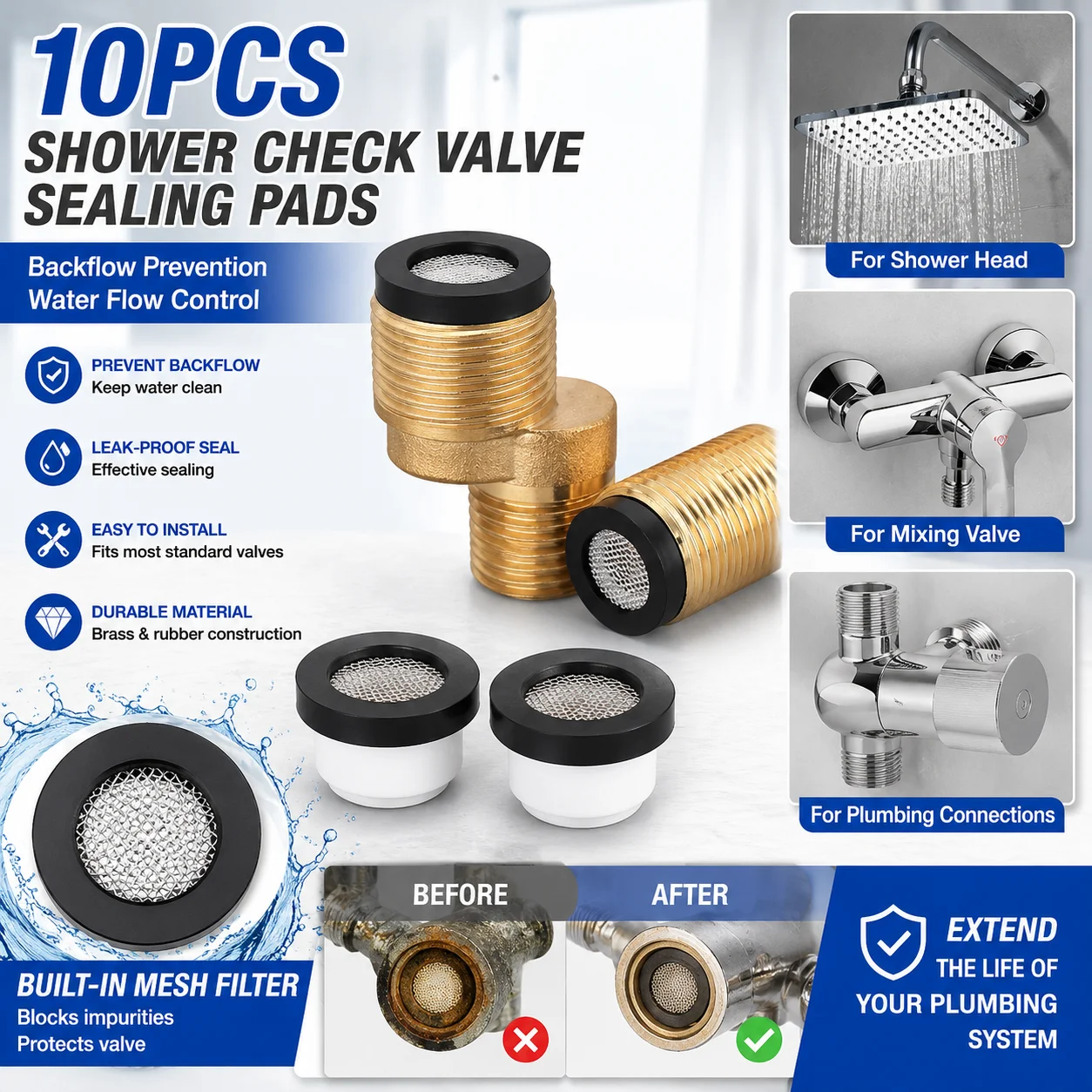10PCS Plumbing Sealing Pads Shower Check Valve Backflow Preventer Gaskets for Shower Head Mixing Valve Repair