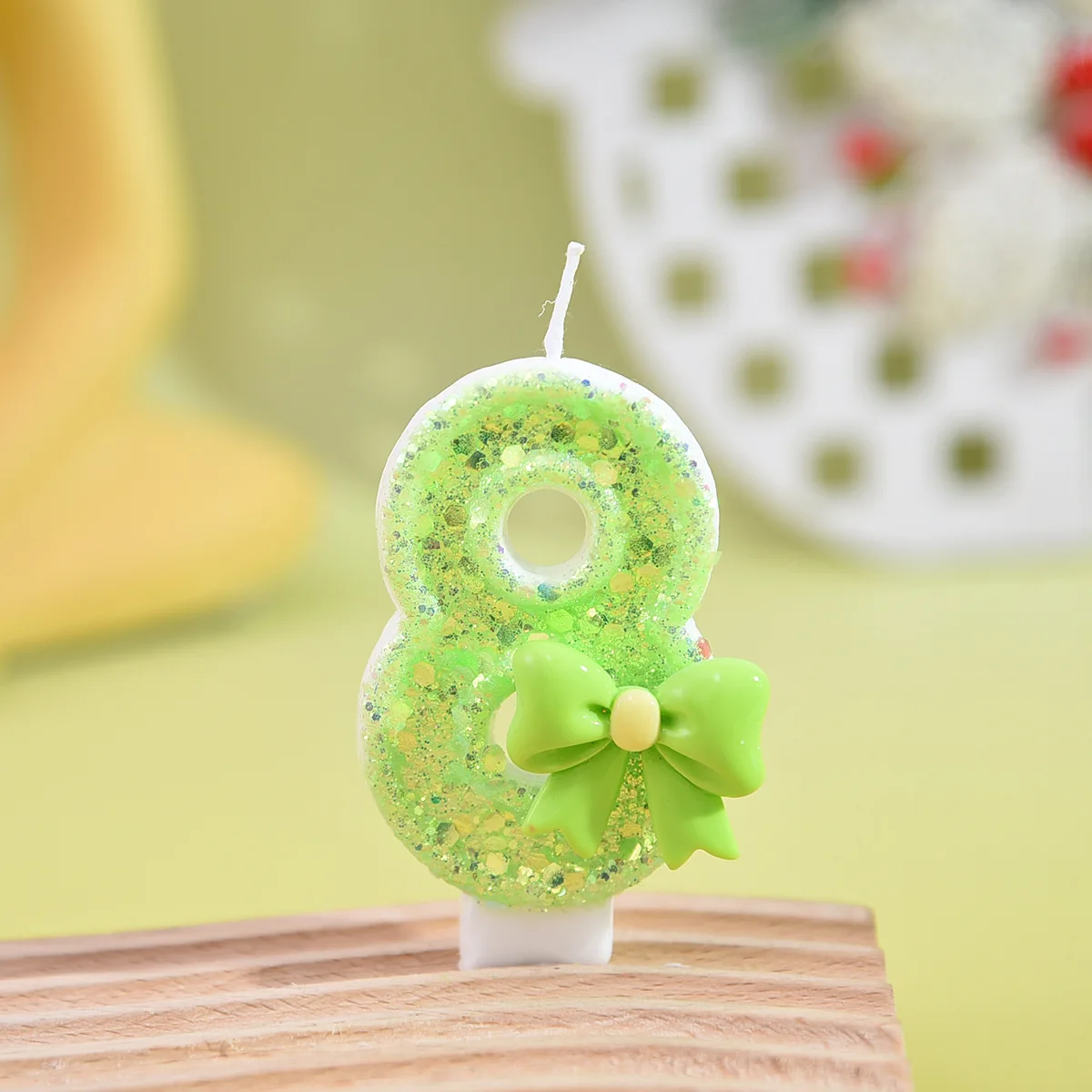 Dreamy Green Bow Digital Candle, Fresh And Energetic Green Sequin Dessert Cake Birthday Candle Plug-in, Festive Party Decoration