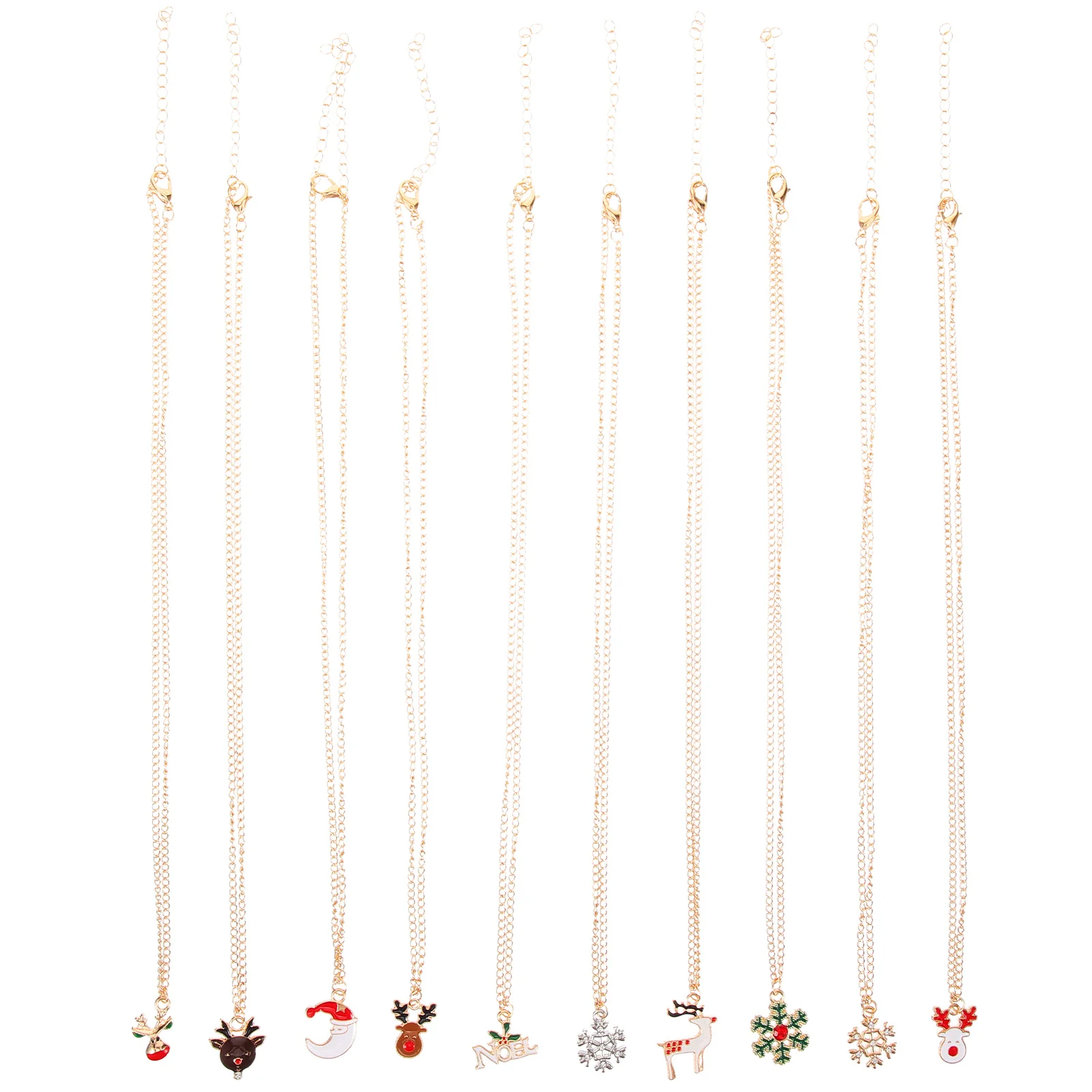 

10pcs Christmas Alloy Pendant Necklace Drop Dangle Clavicle Jewelry For Women Holiday Party Gift Xmas Accessory Dripping Oil