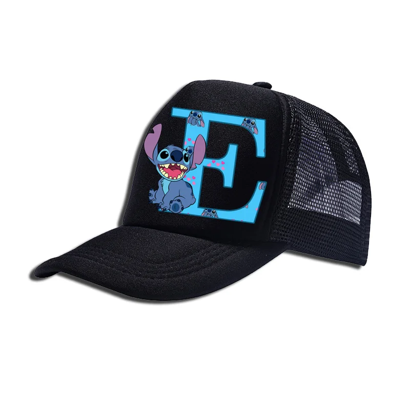 Disney-Sombrero de béisbol con estampado de Lilo & Stitch a-z para niño y niña, Gorra con estampado ajustable, 26 letras en inglés