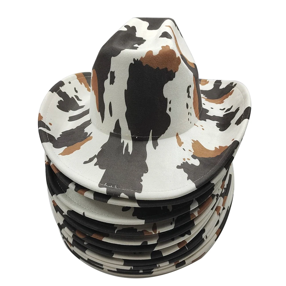 Rolled Western Cowboy Hat Cow Pattern Men Women Summer Beach Sun Hat Panama Cowboy Hat Outdoor Fishing Hat Wholesale