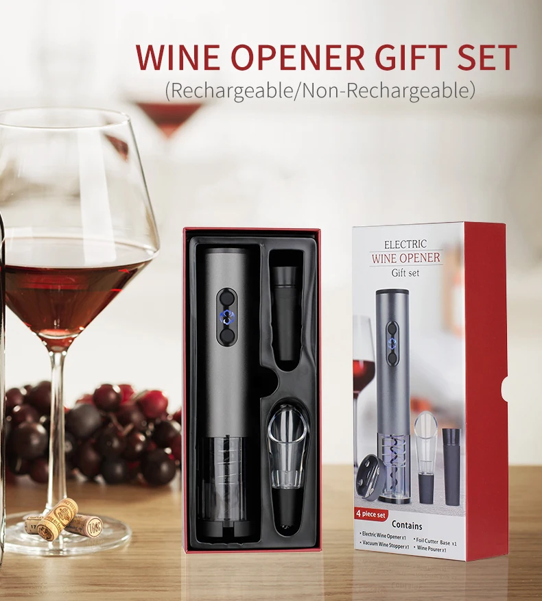 Electric Wine bottle Opener Four-piece Set Red Wine Bottle Opener USB with Vacuum Cork Pourer Paper Cutter 와인오프너