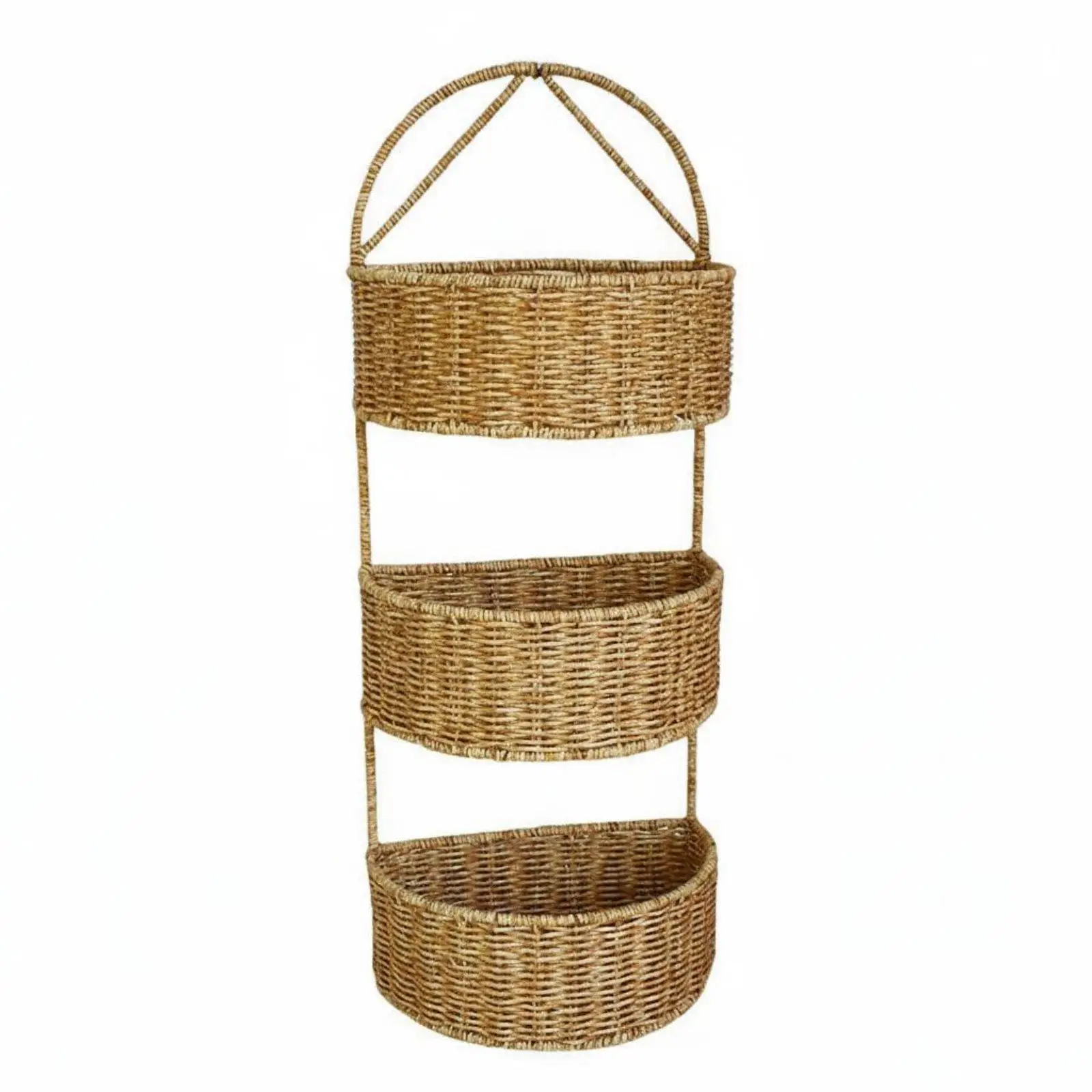 Tiered Wall Basket Space-Saving Faux Rattan Hanging Organizer Versatile 3 Tiers Hanging Basket for Kitchen, Living Room,