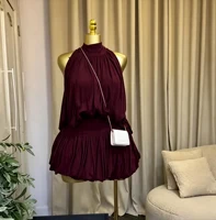 CM.YAYA Women's Dress Set Sleeveless Halter Ball Gown Mini Dress and Shorts Elegant Holiday Birthday Two 2 Piece Set Outfits 6