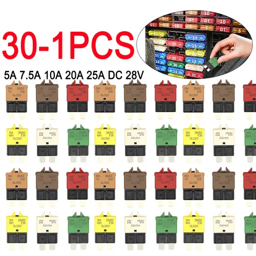 Fusible de cuchilla de disyuntor de 30-1 piezas, accesorios para automóviles, reinicio Manual, adaptador de fusible, reinicio para coche, camión, barco, marino, 5A - 28V