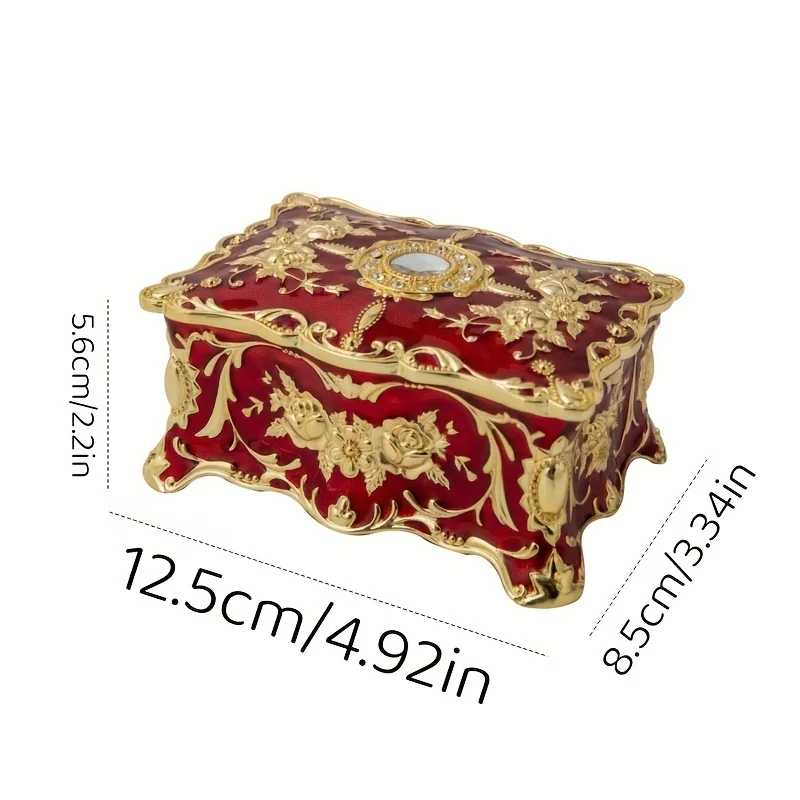 1pc Creative Enamel Inlaid Jewelry Box, Wedding High-end Jewelry Box, Exquisite Retro Flip Cover