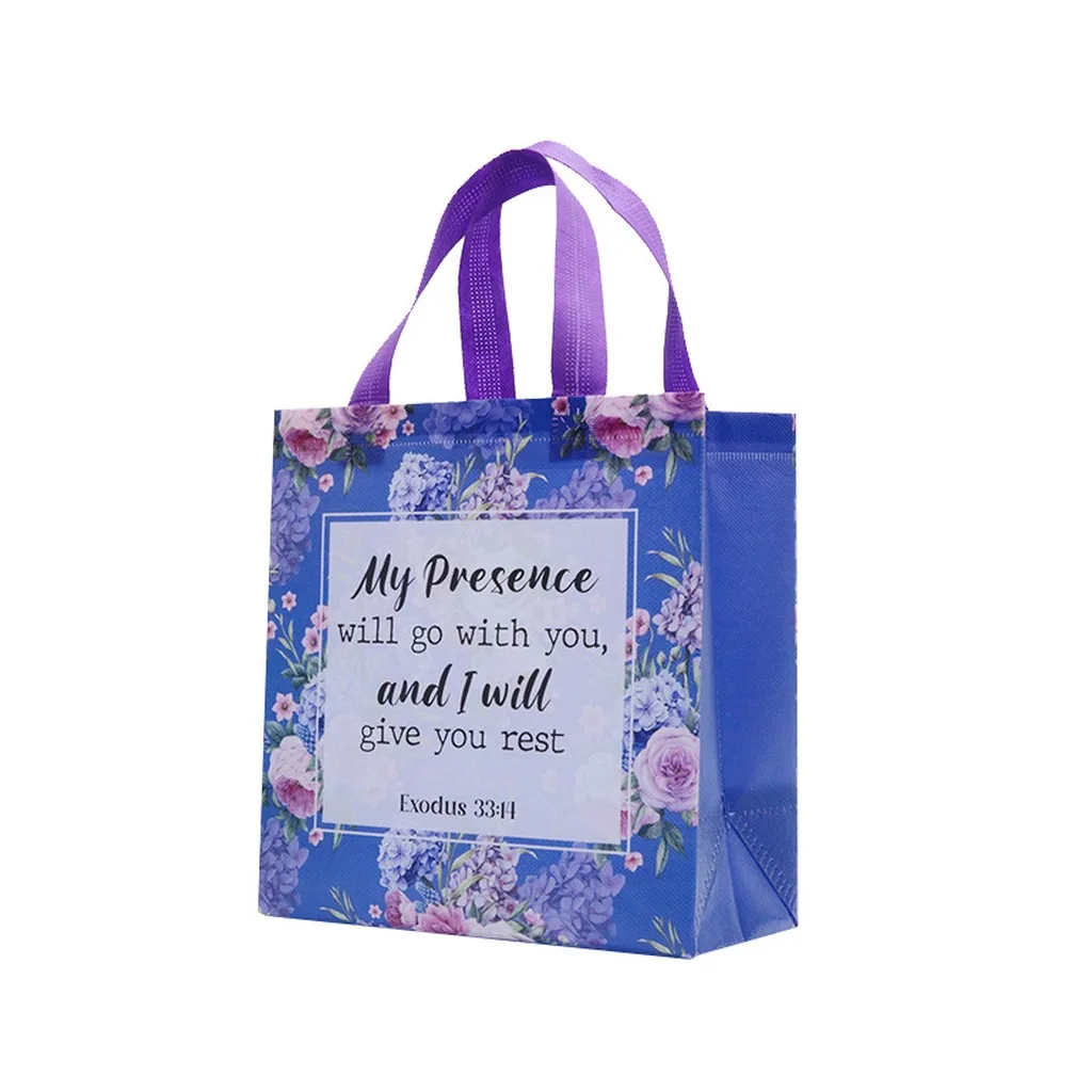 Reusable Gift Bag Sturdy Christmas Gift Bag Floral Printed Tote Bag  For Daily Outings Cosmetics Storage Holiday Gift