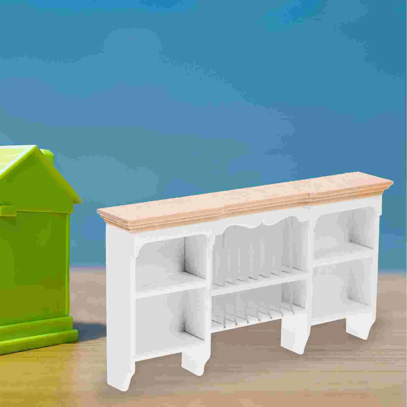 Mini Wall Cabinet Model House Rack Toys Dolls Furniture Miniature Dollhouse Wardrobe White Wooden