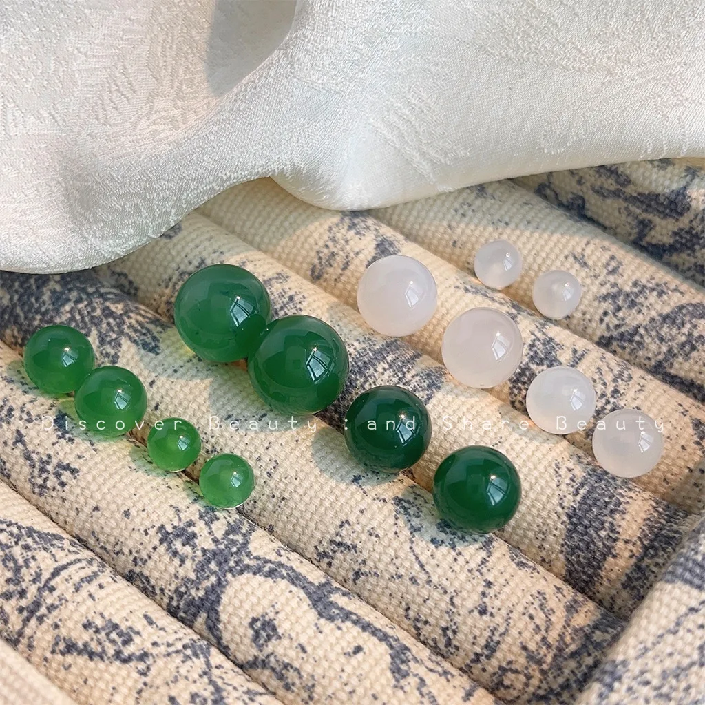 DIY accessories New Chinese-style green agate stud earrings for women's simple and versatile high-end earrings, retro Hanfu cheo