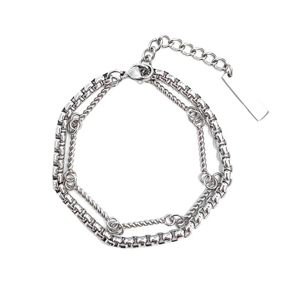 Hip-Hop-Herren-Doppelkreis-Kettenhalskette, Retro-Silberfarben, Edelstahl-Halskette, Modeschmuck, Trendige Pulloverkette – Detail 6