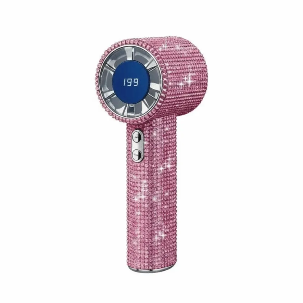 Ventilador Portátil Mini de Tamanho Pequeno com Design Fofo, Ventilador Pessoal Portátil com LED e Diamantes Imitados Brilhantes