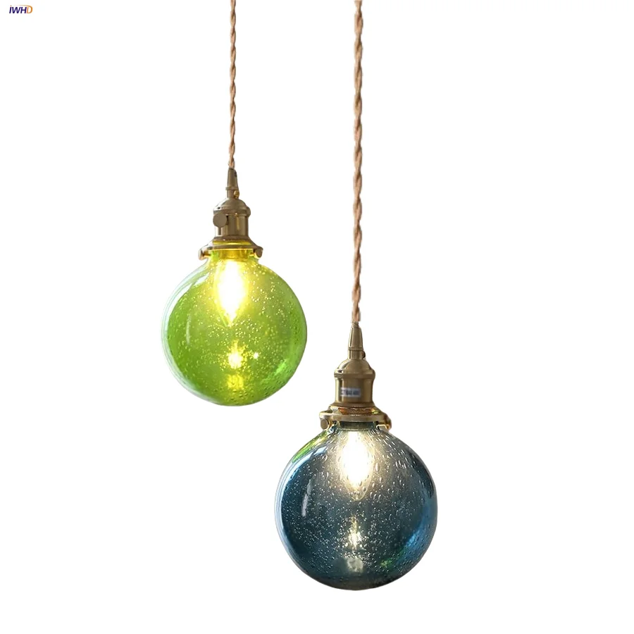 

IWHD Bubble Glass Ball Светодиодный подвесной светильник для кухни, кафе, спальни, медная ручка, переключатель, скандинавский современный домашний декор, подвесной светильник, светильник