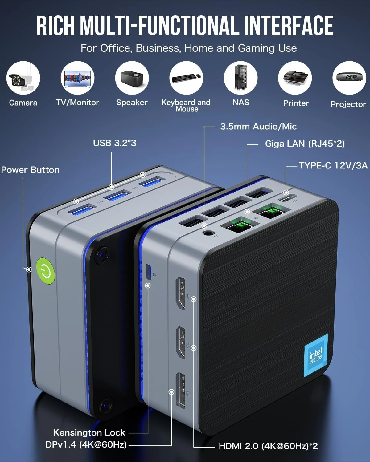 كمبيوتر صغير Intel N150 (Turbo 3.6 جيجا هرتز) 12 جيجا بايت DDR5 256 جيجا بايت SSD Dual LAN، كمبيوتر صغير لسطح المكتب، شاشة ثلاثية 4K، BT5.2، موفرة للطاقة #6