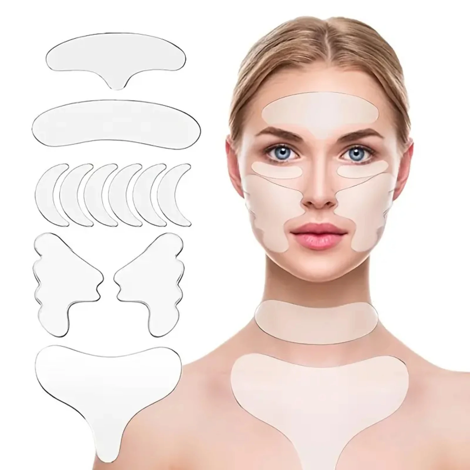 Anti-Aging Silicone Pad Treatment for Wrinkle Smoothing, 11-Piece Large Size Facial Patches for Chest and Face, Effective on Eye