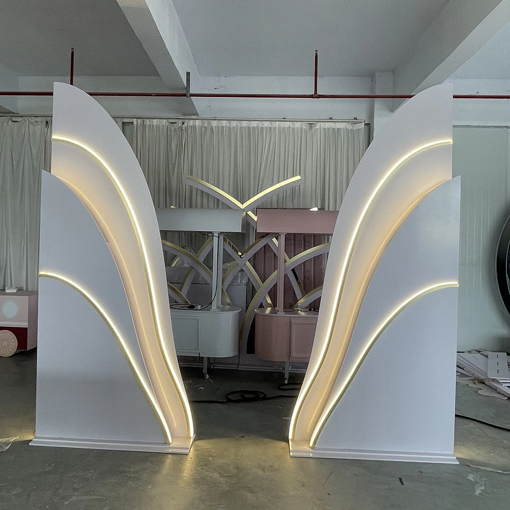 Hot sale customized unique luxury white acrylic PVC LED backdrop for wedding event decoration