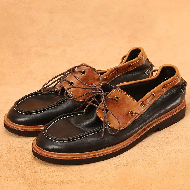 

Vintage Sailing Shoes Men's Genuine Leather Summer Breathable Vegetable Tanned Soft Leather Casual Leather Shoes Men's Thin Soft