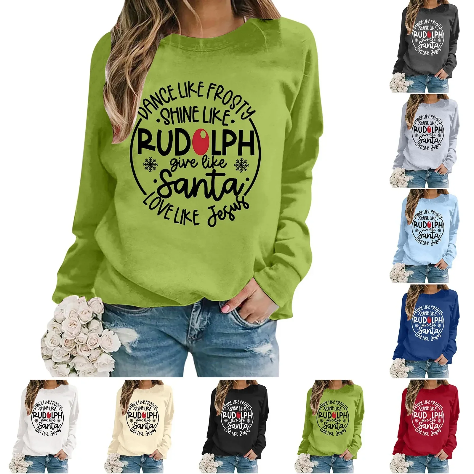 Ladies Christmas Fashion Casual Solid Color Loose Long Sleeve Letter Printed Ladies Hooded Sweatshirts Hoodies Trendy Women