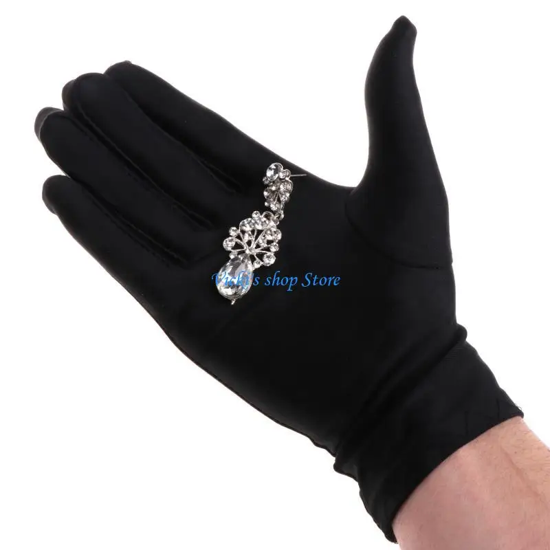 Soft Black Blend Cotton Jewelry Gloves Work for Protection Gloves Coin Silver Gloves Jewelry Inspection Gloves for Women