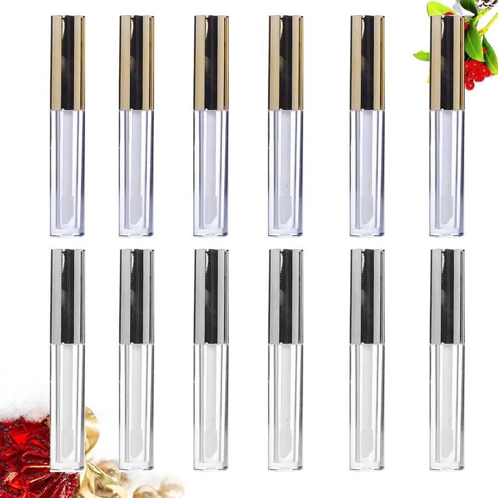 

12Pcs Lip Gloss Tubes Transparent Durable Lip Color Containers Travel Subpackaging Holder Silver Golden Desktop Storage