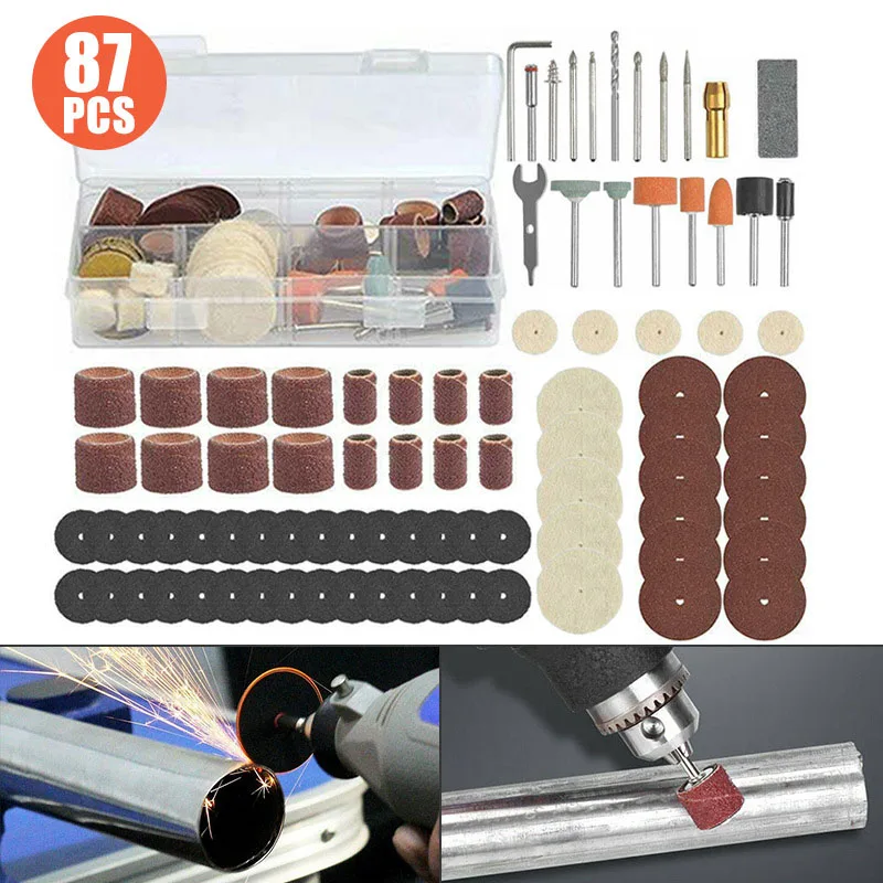 

87Pcs Mini Drill Accessories Kit Abrasive Rotary Tool Accesorios Bits Blades Discs Set for Dremel Sanding Cutting Grinding