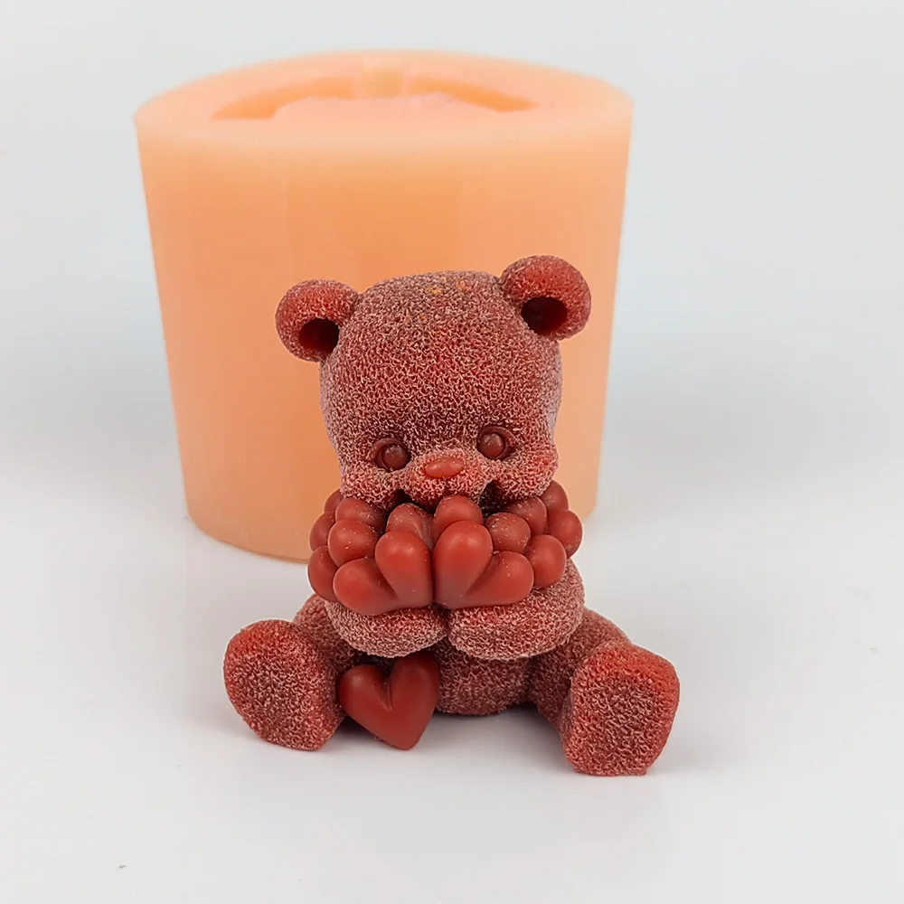 Animals Mold Bear Holding A Lot Of Love Candle 3D Moulds Soap Molds Silicone Wedding Birthday Valentine\'s Day DW0506