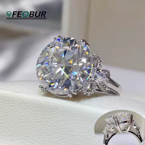 GRA Certified 10CT D Color Moissanite Ring for Women 925 Sterling Silver Big Lab Diamond Wedding Band Anniversary Jewelry Gift