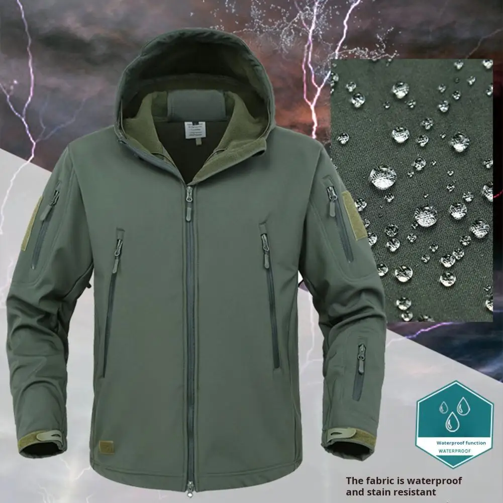 

Men Jacket Hooded Long Sleeve Solid Color Jacket Coat Multi Pockets Zipper Placket Outdoor Trench Outwear Cotton-padded Parkas