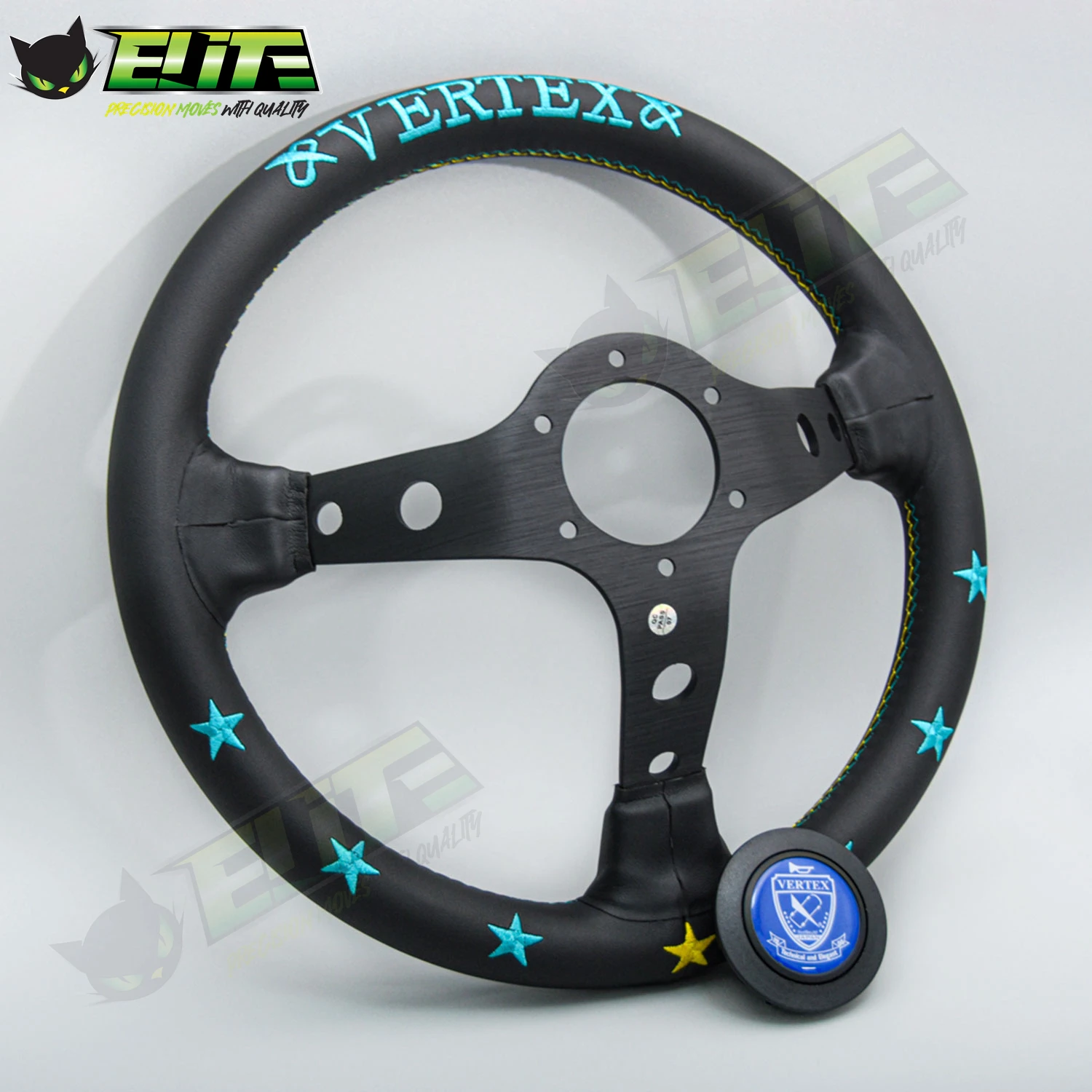 VERTEX 7 Star Leather Steering Wheel 13inch Deep Dish Racing Sports Sim Steering Wheel