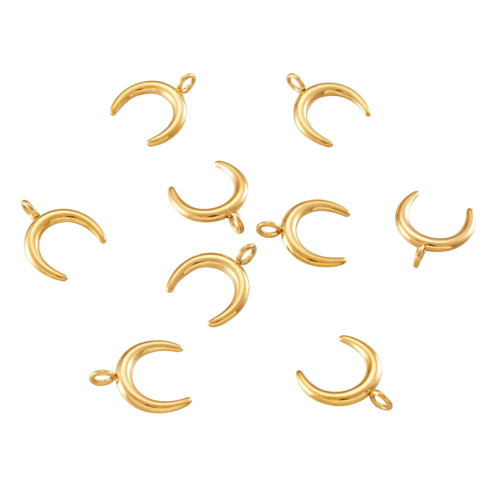 

Pandahall 10Pcs Double Horn Stainless Steel Pendants Crescent Moon Charms For Bracelet Necklace Earring Jewelry Making Gift