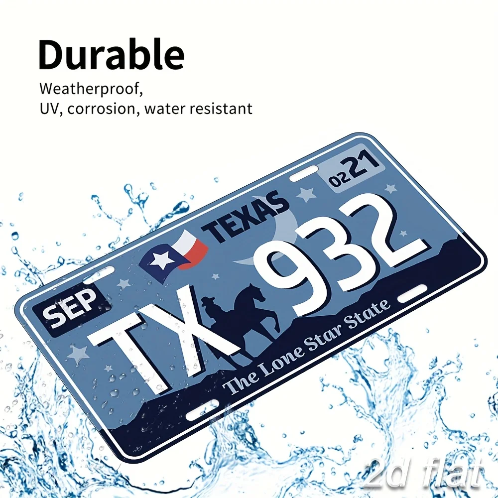 Texas-Themed Vintage Aluminum License Plate Sign - 