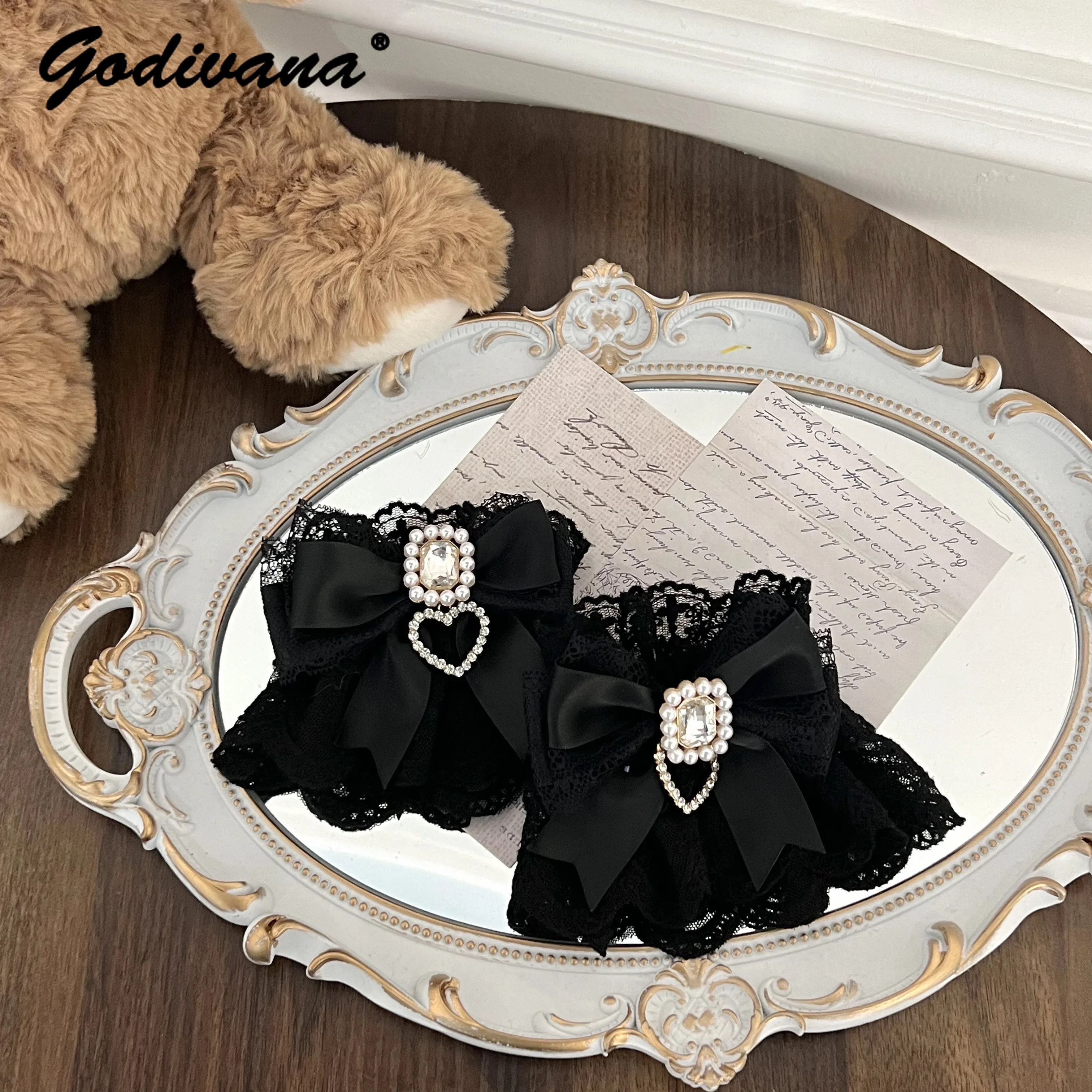 Manga de mano japonesa Mine producida en masa Lolita nueva chica dulce lindo arco amor Rhinestone encaje Oversleeve Cos calentador de brazo
