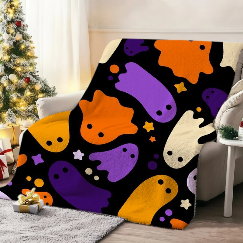 Color Block Ghost Star Halloween Throw Blanket Patio Leisure Spot Warm Blanket Guest Den Living Room Office Presents