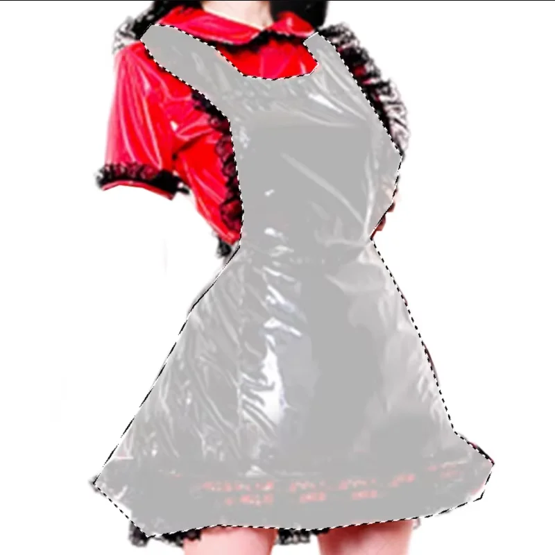 Multicolor Adult Giant Baby Sexy Girl Red Short PVC Dress Lace Lining Sissy Makeup Ball Maid Gothic Role Play Lockable