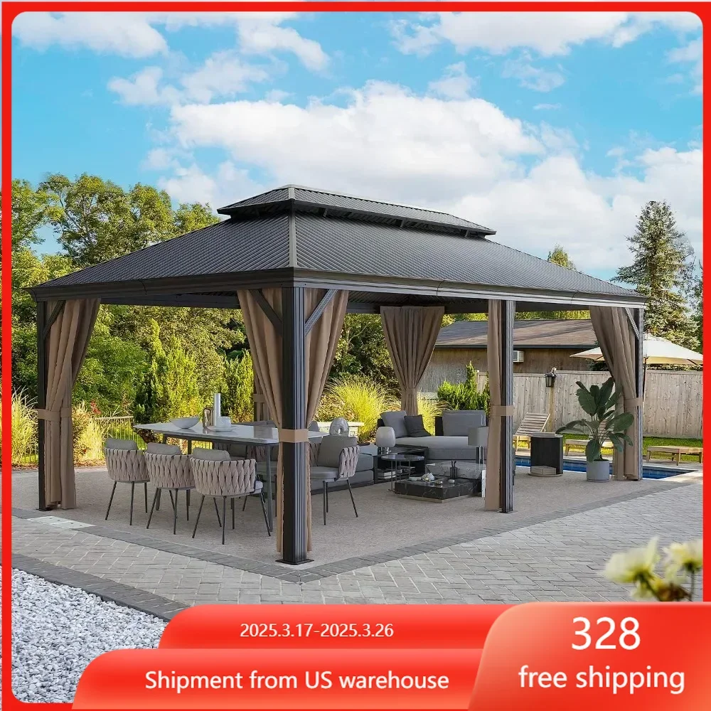 aluminum frame gazebo with netting and curtainsoutdoor galvanized steel double roof canopy 12'x20' hard-top metal gazebo,