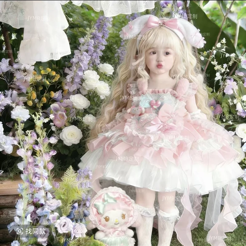 

Baby Girl Summer Pink Sweet Lolita Lace Princess Ball Gown Cartoon Lace Cake Sundress Birthday Holiday Party Eid Childen Clothin
