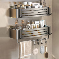 Shower Corner Shelf Without Drilling Aluminum Bathroom Shelf With Towel Bar Shampoo Holder Toilet Rack Bathroom Accessories
