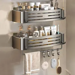 Shower Corner Shelf Without Drilling Aluminum Bathroom Shelf With Towel Bar Shampoo Holder Toilet Rack Bathroom Accessories