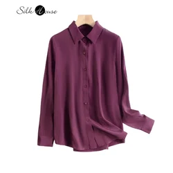 28MM Heavyweight Natural Mulberry Silk Purple Red OL Style Simple and Luxury Fashion Top Versatile Shirt Women's Autumn