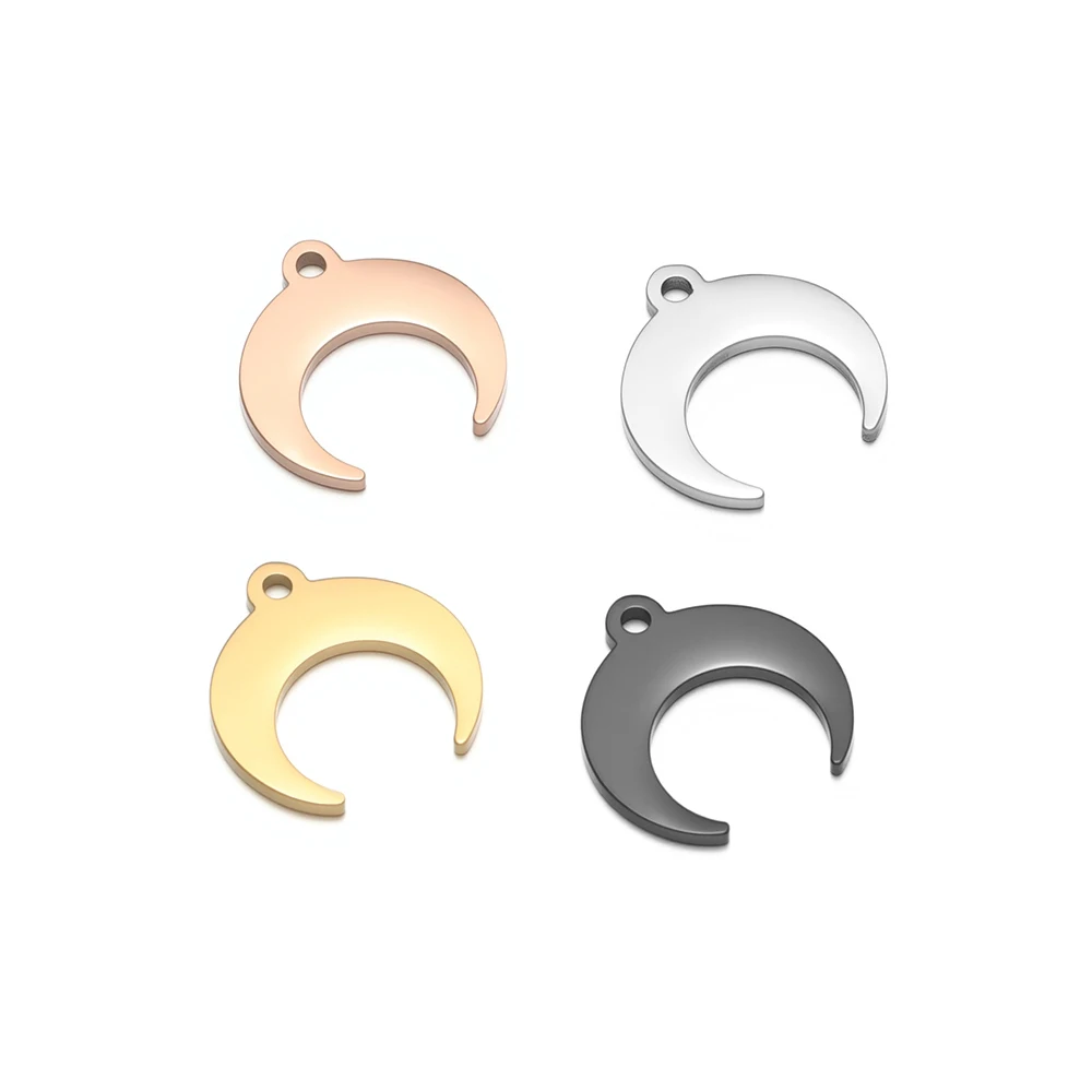 5Pcs 18k Gold Vacuum Plated Stainless Steel Moon Charms for Handicrafts Jewelry Making DIY Necklace Pendants Earrings Material