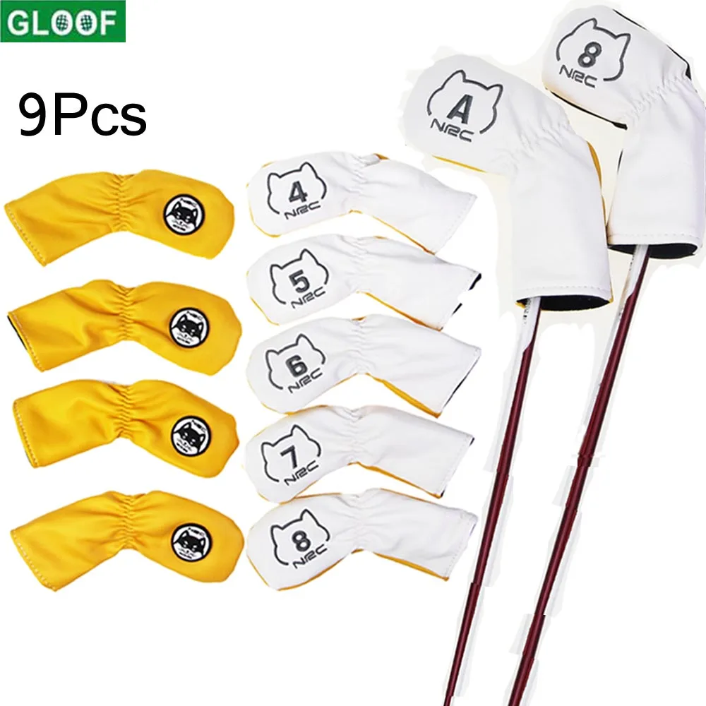 9 pçs/set golfe ferro cabeça cobre pescoço longo clube de golfe protetor couro com número tag apto para todas as marcas no.4/5/6/7/8/9/p/s/a