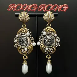Medieval Vintage Western Court Style Portrait Ancient Coin Earrings European Retro Fashionable Heavy-duty High-end Earrings