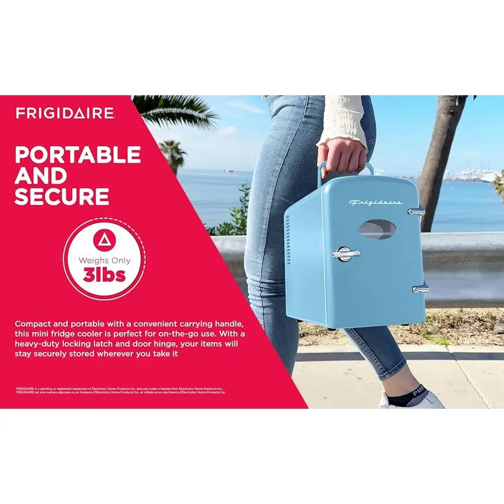 Portable Retro Mini Fridge Cooler 9 Can Capacity Personal Skincare Snacks Drinks with AC DC Power Options Car Office Bedroom