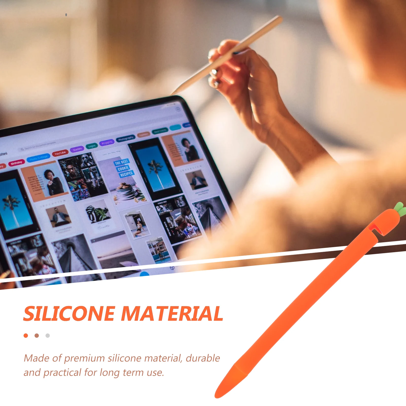 

Carrot Protective Cover Touchscreen Pen Case Stylus Silicone Grip Bracket Holder Orange Pencil Protection