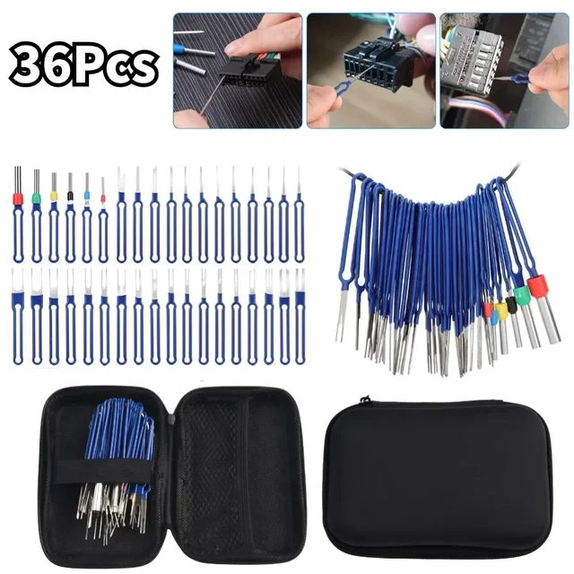18/36Pcs Terminal Removal Tool Kit Depinning Tool Electrical Connector Pin Removal Car Optional Wire Terminal Removal Tools 18/36Pcs Terminal Removal Tool Kit Depinning Tool Electrical Connector Pin Removal Car Optional Wire Terminal Removal Tools